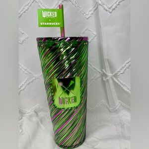 Starbucks WICKED 24oz Cold Cup Pink and Green Swirl Tumbler Rare